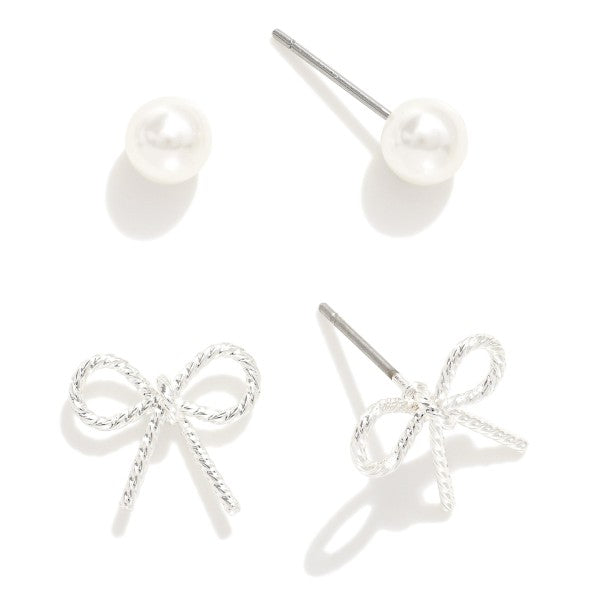 Dainty Bow & Pearl Stud set