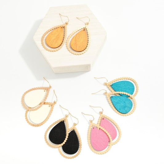 Wooden & Metal Teardrop earrings