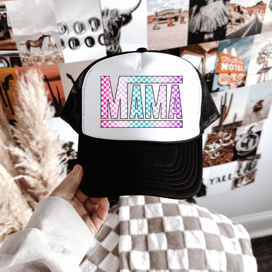 Neon Checkered Mama- trucker hat