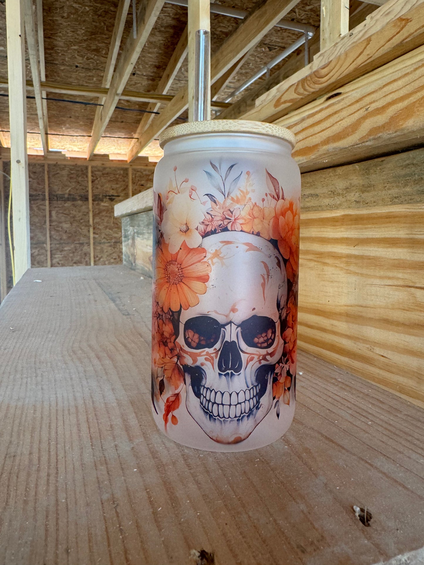 Skull Fall Floral frosted can