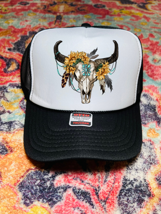 Sunflower Skull trucker hat