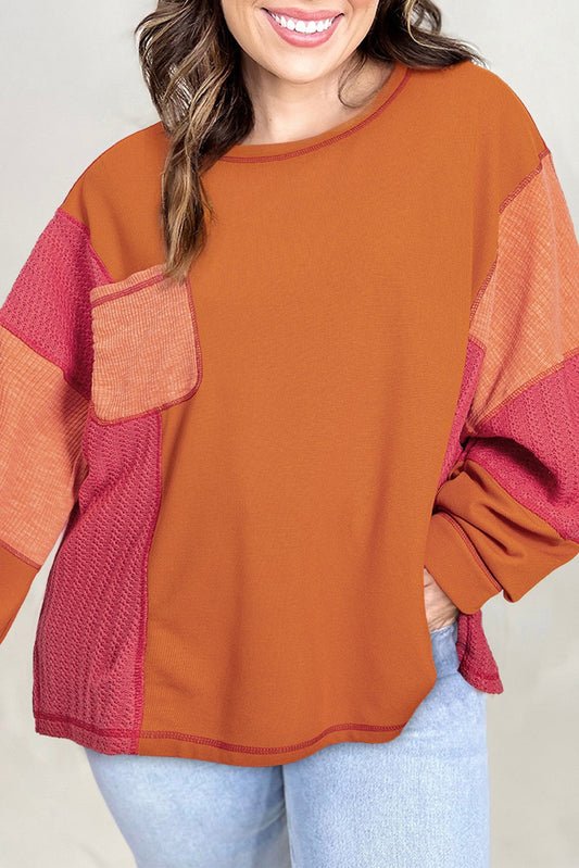 Orange Patchwork Plus Size Top RTS