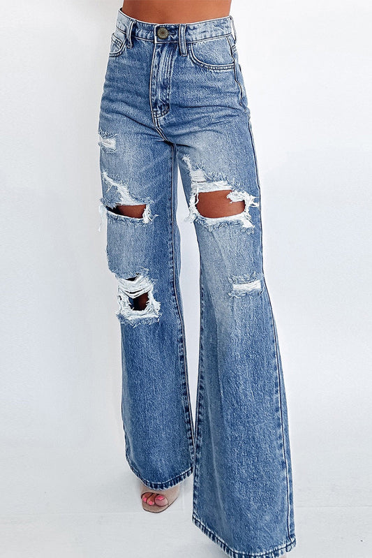 Blue Distressed Wide Leg Jeans December.