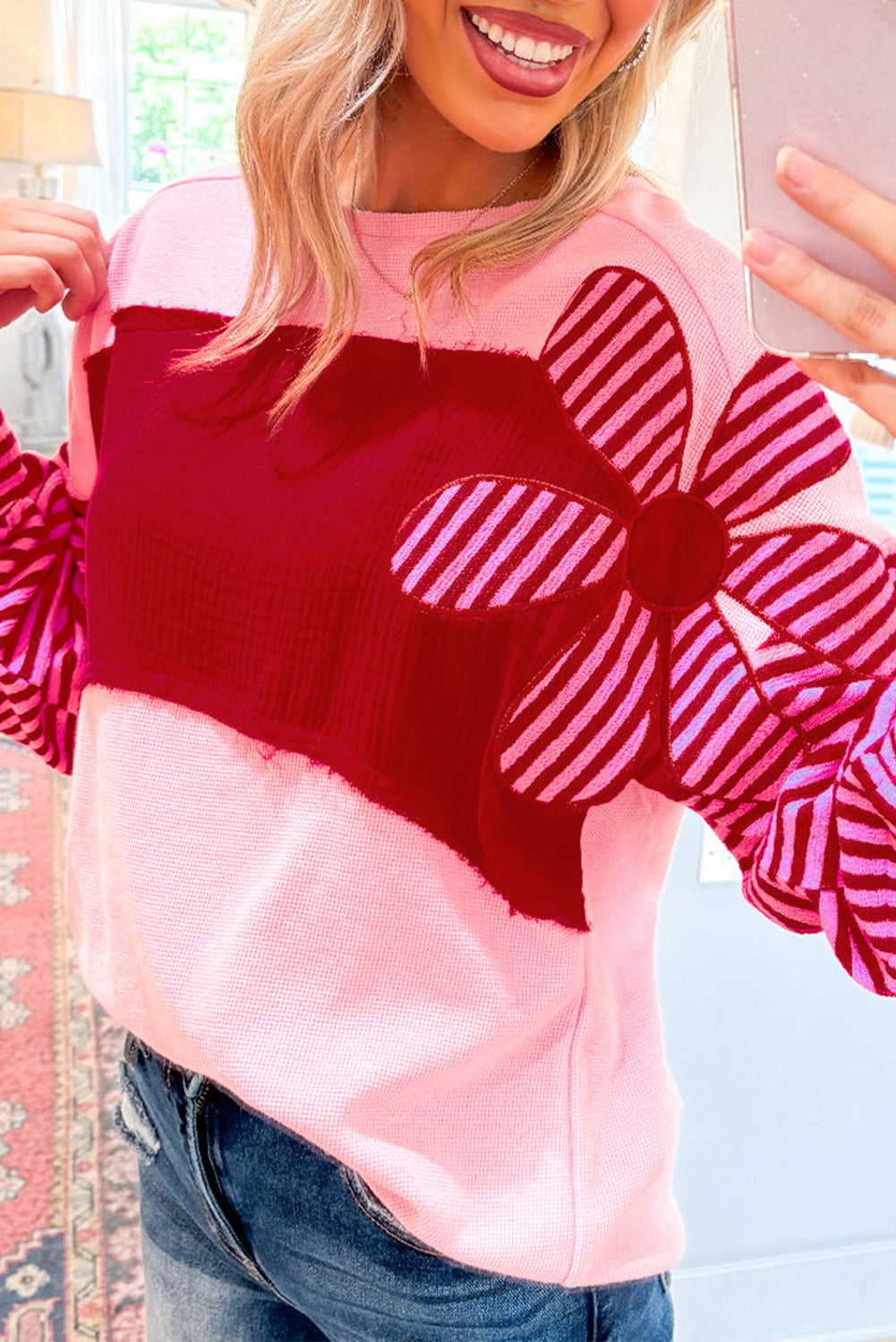 Pink Flower Patchwork Top January.