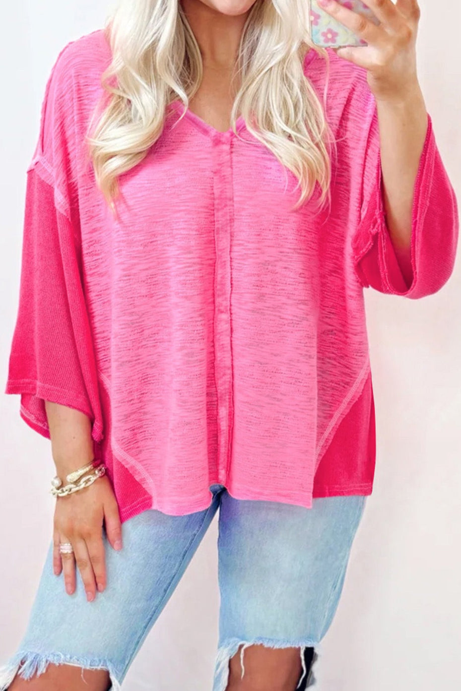 Pink Flowy Patchwork Blouse LT